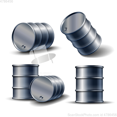 Image of Set of Black metal oil barrel in different position isolated on white
