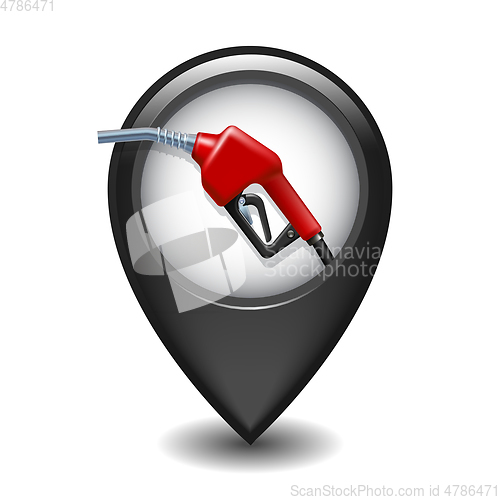 Image of Black Glossy Style Map Pointer With Fuel handle pump nozzle with hose.