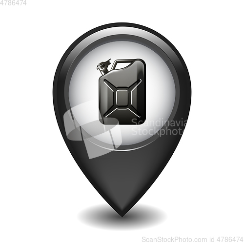Image of Black Glossy Style Map Pointer With canister of engine oil or petroleum.