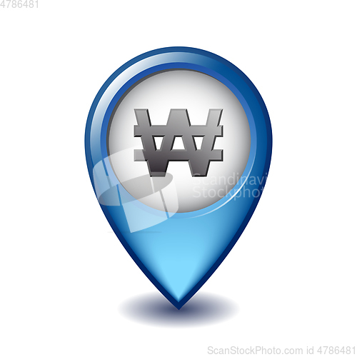 Image of Korean won currency symbol on Mapping Marker vector icon.