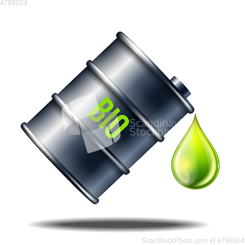 Image of Barrel of biofuel with word BIO with oil drop isolated on white.