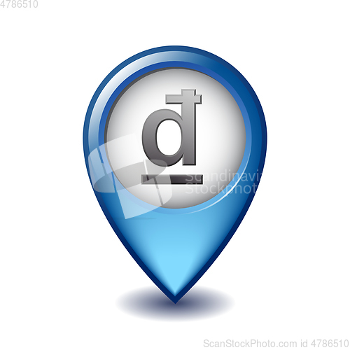 Image of Vietnamese Dong symbol on Mapping Marker vector icon.