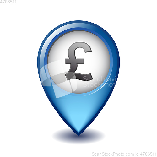 Image of English pound symbol on Mapping Marker vector icon.