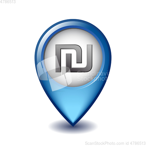 Image of Israeli shekel currency symbol Mapping Marker vector icon.