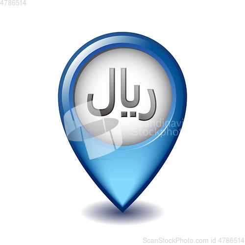 Image of Rial symbol on Mapping Marker vector icon.
