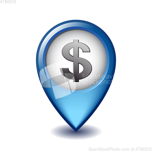 Image of Dollar symbol on Mapping Marker vector icon.