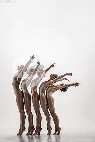 Image of The group of modern ballet dancers. Contemporary art ballet. Young flexible athletic men and women.