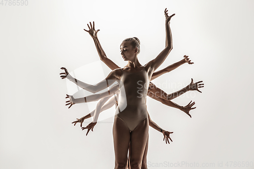 Image of The group of modern ballet dancers. Contemporary art ballet. Young flexible athletic men and women.