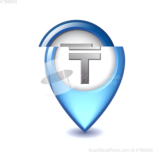 Image of Kazakhstani tenge symbol on Mapping Marker vector icon.