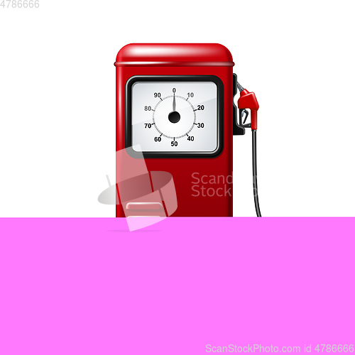 Image of Red bright Gas station pump with fuel nozzle of petrol pump.