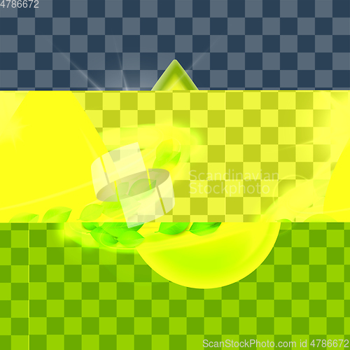 Image of Green glossy drop with green leaves, environment conceptual design.