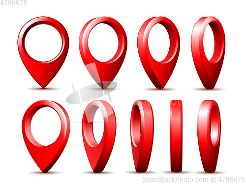 Image of Realistic Detailed 3d Red Map Pointer Pin Set in Different positions.