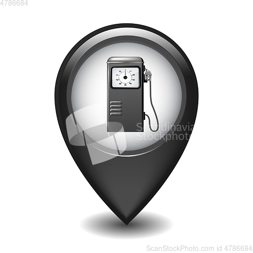 Image of Black Glossy Style Map Pointer With Gasoline station icon.