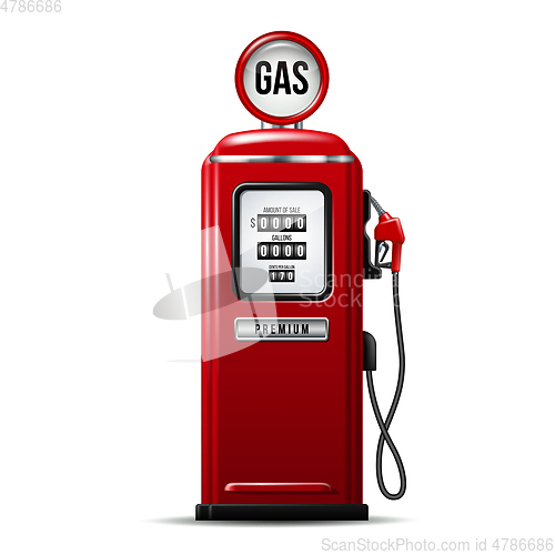 Image of Red bright Gas station pump with fuel nozzle of petrol pump.