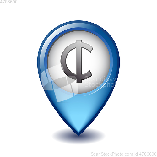 Image of Ghana Cedi symbol on Mapping Marker vector icon.