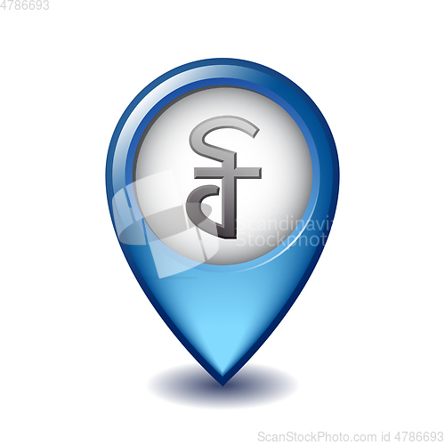 Image of Cambodian riel symbol on Mapping Marker vector icon.