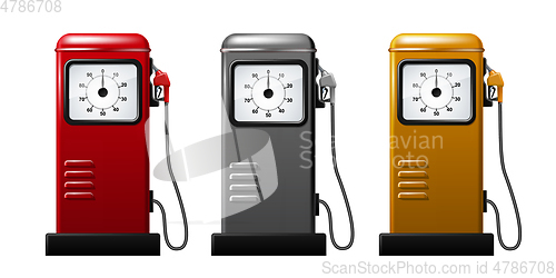 Image of Set of bright Gas station pump icon. Realistic Vector illustration