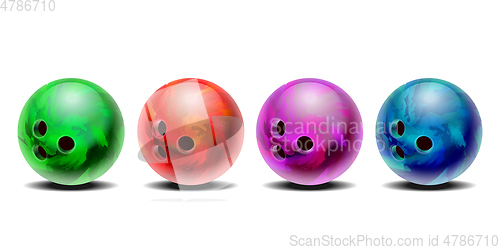 Image of Realistic colorful 3D purple, blue, red , green bowling balls set.
