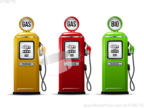 Image of Set of bright Gas station pump icon. Realistic Vector illustration