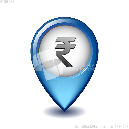 Image of Indian rupee symbol on Mapping Marker vector icon.