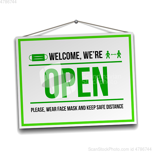 Image of Open sign on the front door - welcome back.