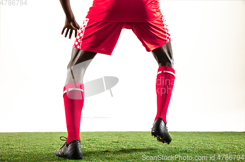 Image of Professional african football or soccer player isolated on white background