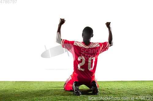 Image of Professional african football or soccer player isolated on white background