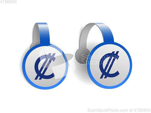 Image of Costa Rican and Salvadoran colon symbol on Blue advertising wobblers.