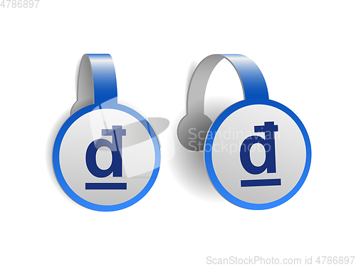Image of Vietnamese Dong symbol on Blue advertising wobblers.