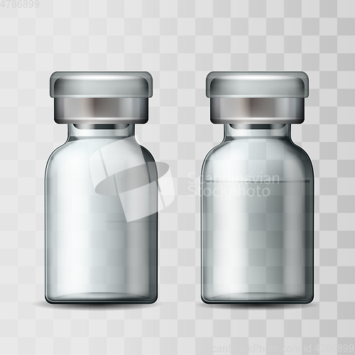 Image of Template of transparent glass medical vial with aluminium cap.