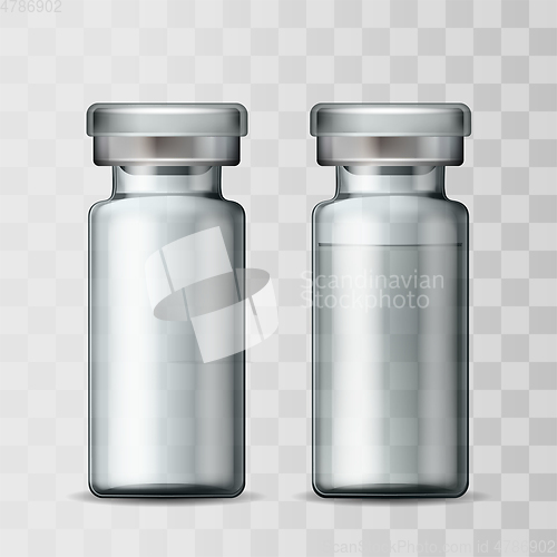 Image of Template of transparent glass medical vial with aluminium cap.