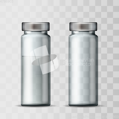 Image of Template of transparent glass medical vial with aluminium cap.