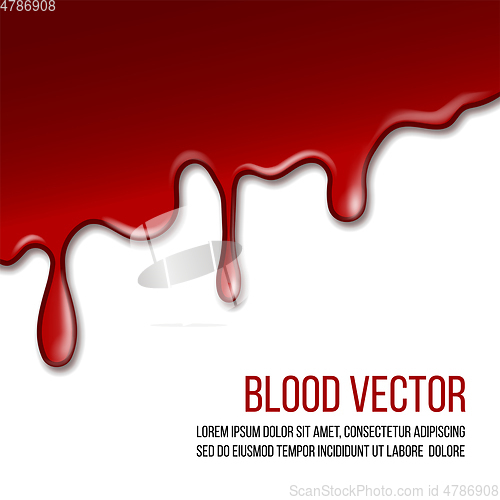 Image of Red paint dripping isolated on white background. Realistic Flowing Blood is falling from the top