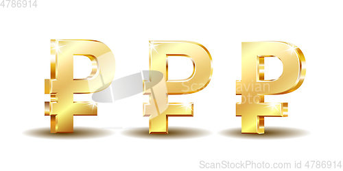 Image of Golden symbol of russian ruble isolated on white background.