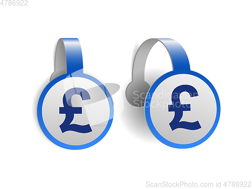 Image of British pound currency symbol on Blue advertising wobblers.