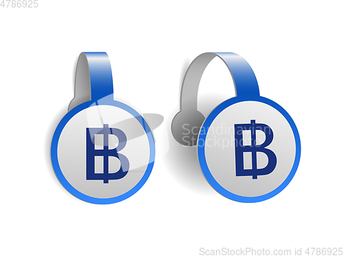 Image of Thai baht symbol on Blue advertising wobblers.