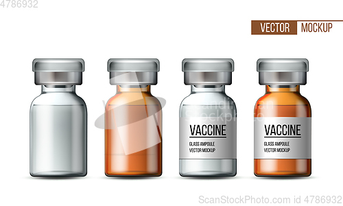 Image of Template of transparent glass medical vial with aluminium cap.