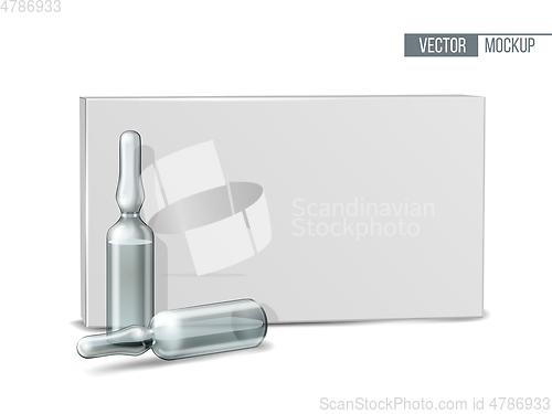 Image of Transparent glass medical ampoules in white package
