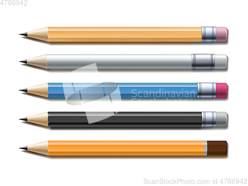 Image of Set of different lead pencils isolated on white background.