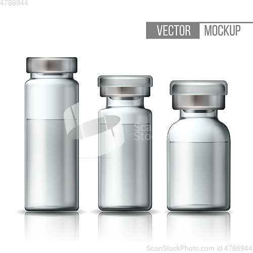 Image of Template of transparent glass medical vial with aluminium cap.