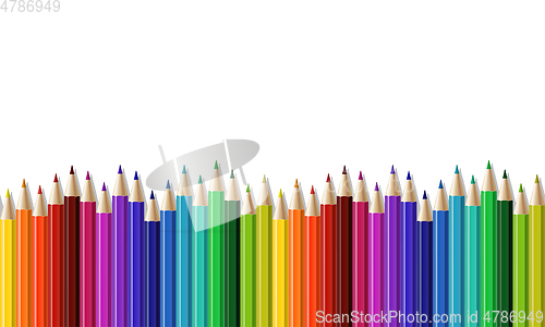 Image of Crayons - seamless row of colored pencil. Vector illustration isolated on white
