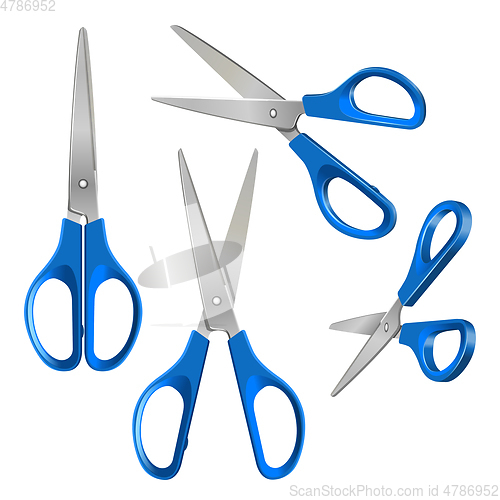 Image of Set of Scissors with blue plastic handles, open and closed