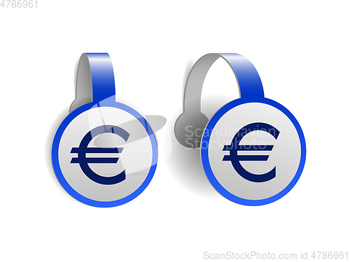 Image of Euro currency symbol on Blue advertising wobblers.