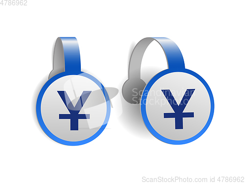 Image of Chinese Yuan symbol on Blue advertising wobblers.