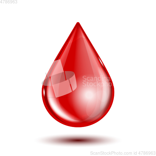 Image of Red shiny drop of blood isolated on white background.