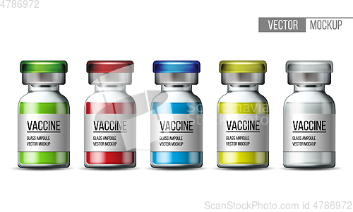 Image of Template of transparent glass medical vial with aluminium cap.