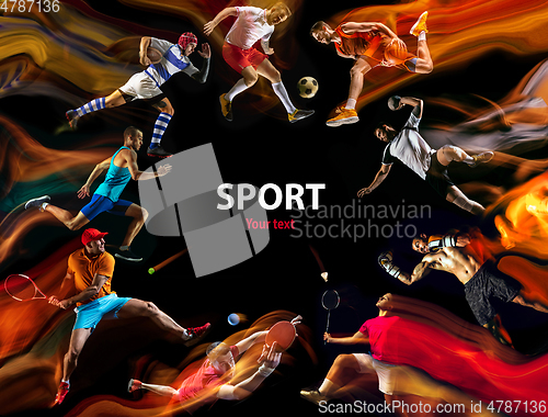 Image of Creative collage of childrens and adults in sport