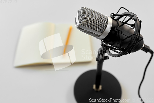 Image of close up of microphone on white background