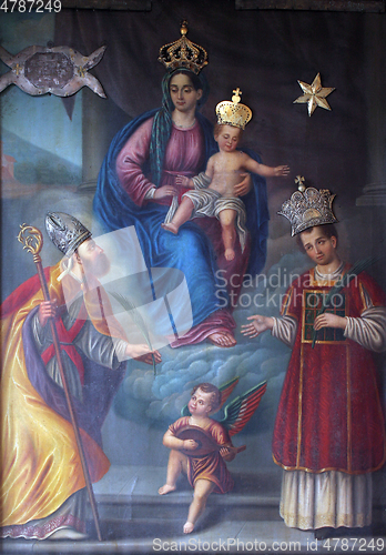 Image of Virgin Mary with baby Jesus and saints