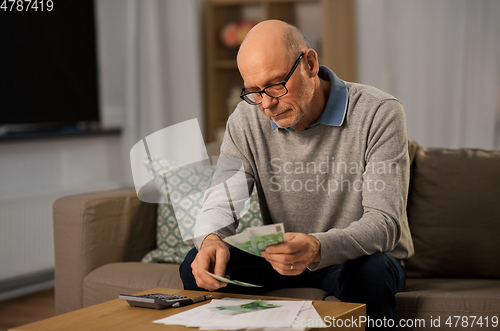 Image of senior man counting money at home